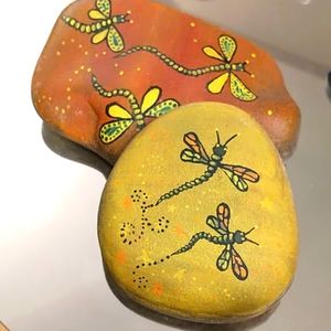 🇨🇦Beautiful hand painted rocks dragonfly set